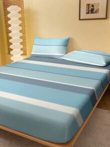 1 Stück minimalistisches, modernes gestreiftes geometrisches blaues, weißes und graues Patchwork-Muster bedruckter Bettwäsche-Set, bedruckter Bettbezug für Schlafzimmer (Kissenbezug nicht enthalten) - Verschiedenfarbig - View 3