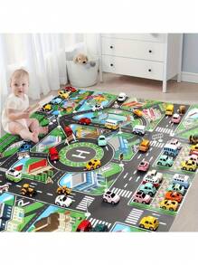 1pc, City Traffic Play Mat, Large Non-Woven Game Pad, Waterproof Moisture-Proof, Interactive Road Map For Kids Playing With Toy Cars, Room Decor, Educational Tool Christmas Gift(Random Accessories)