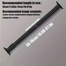 1pc Spray Painted Black / 50-79cm / 19.68-31.1in Wardrobe Hanging Rod / Closet Dormitory Telescopic Rod / No-Drill Shower Curtain Rod / Adjustable Clothes Drying Rod / Horizontal Bracket Rod / Door Curtain Rod / Balcony Bay Window Curtain Rod