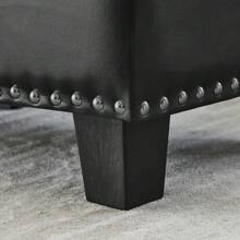 Sofá seccional de 3 plazas de PU negro, chaise longue reversible, con cojines de almacenamiento y portavasos de madera, patas antideslizantes - Negro - Ver 8