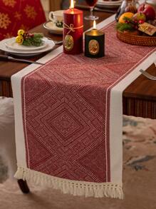 1 szt. Czerwony bieżnik na stół z motywem świątecznym/1 zestaw czerwonych bieżników na stół + zestaw podkładek, wzór pudełka na prezent w renifery, długi pokrowiec na stół, odpowiedni do stołu jadalnego, stolika kawowego, stolika do herbaty, dekoracji komody - Czerwony - Zobacz 35