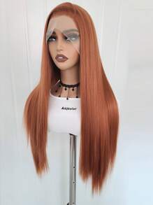 Halloween Ingwer-Perücke, Lace Front Perücke mit vorausgerupften Haaren 13x4 synthetische HD Lace Front Perücke, lange gerade Perücke ohne Klebstoff, fertig zum Tragen für Damen, Orange Ingwer-Perücke 24 Zoll Cosplay