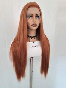 Halloween Ingwer-Perücke, Lace Front Perücke mit vorausgerupften Haaren 13x4 synthetische HD Lace Front Perücke, lange gerade Perücke ohne Klebstoff, fertig zum Tragen für Damen, Orange Ingwer-Perücke 24 Zoll Cosplay