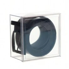 Men's Belt With Black Square Metal Buckle, Comes With Acrylic Box. PVC Leather - 黑色 - 查看 3
