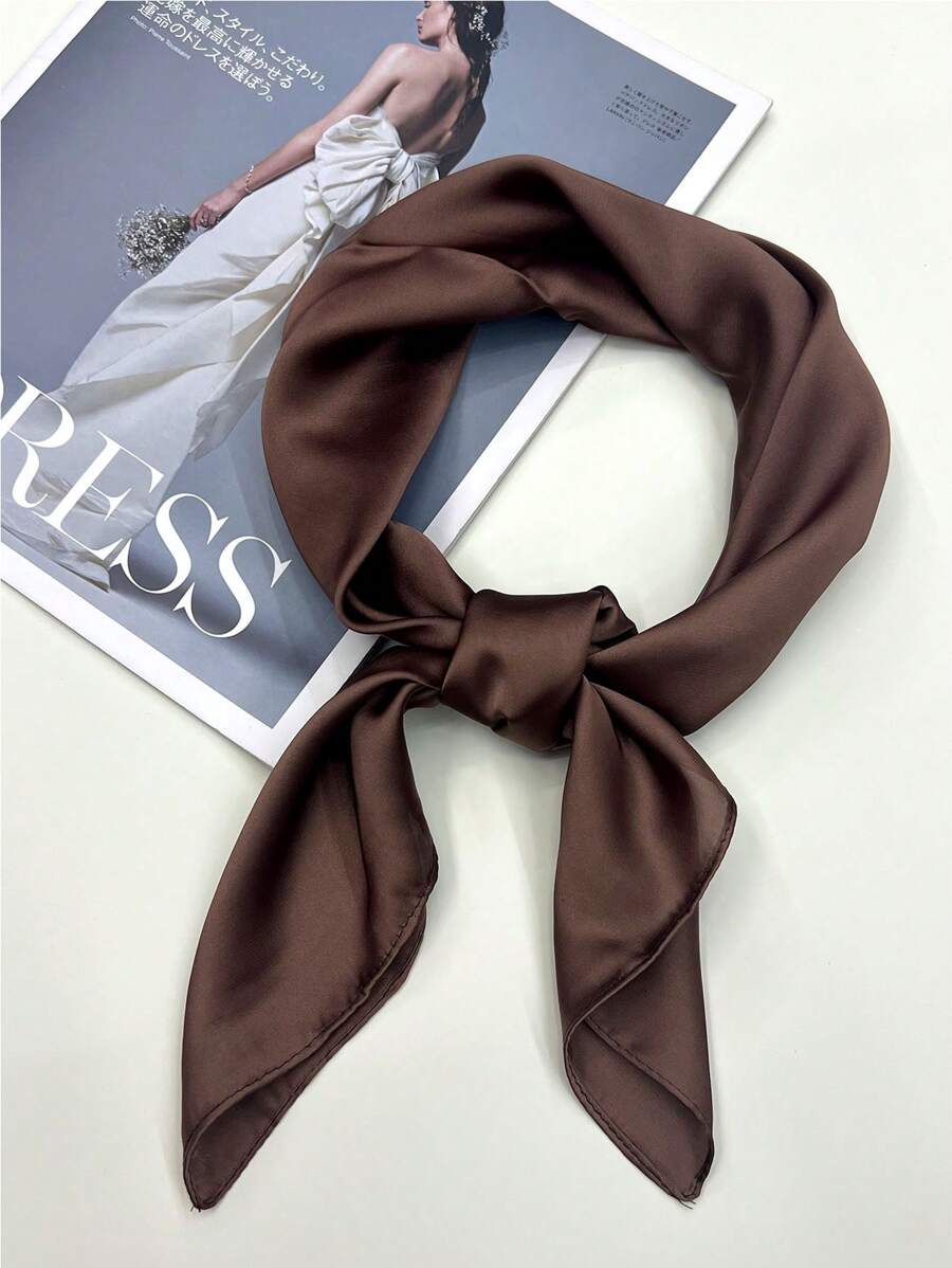 1pc Solid Color Square Scarf, Comfortable And Elegant, Classic Spring/Autumn New Design, Versatile And Stylish Ladies Shawl - Rust - View 1