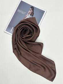 1pc Solid Color Square Scarf, Comfortable And Elegant, Classic Spring/Autumn New Design, Versatile And Stylish Ladies Shawl - Rust - View 5