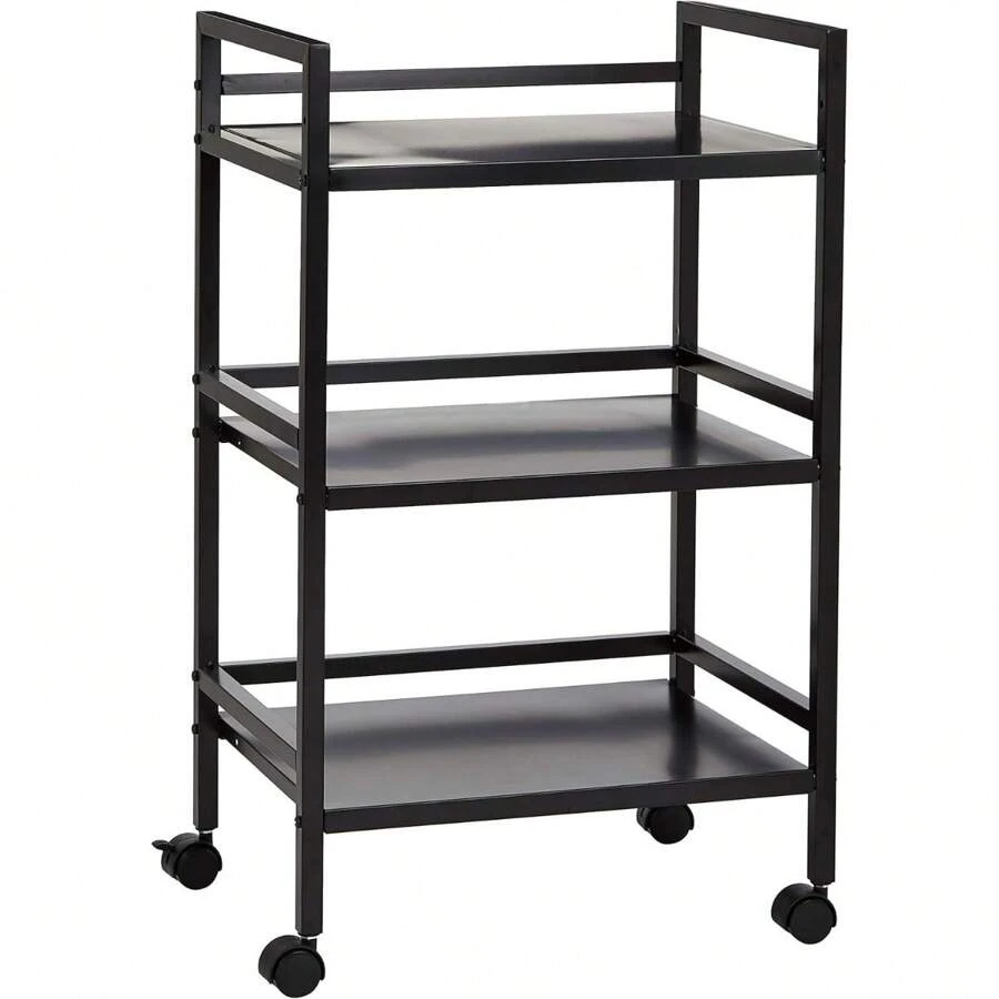 3-Tier Metal Rolling Cart, Black - 1 - View 1