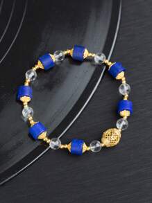 [VE] 1pc Exquisite High Quality Sterling Silver Natural Blue Agate Bracelet, Stringing Every Peace Of Tranquility And Profundity, Radiating Blue Brilliance To Showcase The Wearers' Elegant Elegant. It Is Not Only A Scenery On The Wrist, But Also A Sanctuary For The Mind, Implying Wisdom Enlightenment And Serenity, Filling Each Day With Inspiration And Strength. Natural Gemstone Color Varies. - Multicolor - View 3