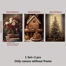 Bộ 3 tấm áp phích nghệ thuật Giáng sinh cổ điển - Tranh in vải canvas Giáng sinh cổ điển - Mô hình nhà tranh Giáng sinh, Ông già Noel, Bó hoa Giáng sinh, Đồ trang trí Giáng sinh mộc mạc, Đồ trang trí nhà cửa, Không có khung - Nhiều màu - Xem 15