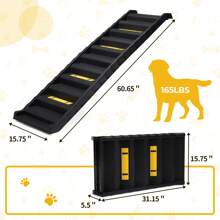 Portable Folding Dog Car Ramps With Stairs, 61" L High Traction Pet Stairs For Vehicles,SUV/Truck,Lightweight Ladder Steps For Dogs Old Cats To High Bed,Couch-Easy Storage,Supports Up To 165lb - 黑色 - 查看 3
