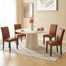 VECELO Set Of 2 Linen Upholstered Dining Chairs With Solid Wood Legs, High Back Ergonomic Kitchen Chairs,Brown - 棕色 - 查看 8