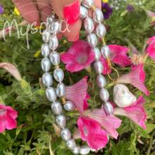 MYSOYA 100% Handmade Natural Gray Rice Shape Freshwater Baroque Pearl Pendant Necklace, 6-8mm Pearl, Gift Box Included, Unisex Jewelry, Gift For Him/Her, Suitable For Daily/Party/Birthday/Anniversary/Valentine's Day//New Year - Necklace - View 9