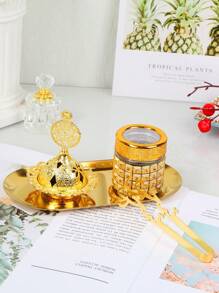 一套简约铁艺香炉，配木质托盘，创意个性化小香炉，中东风情空气净化香炉，阿拉伯字母香夹，茶夹，糖夹，冰夹，适用于瑜伽室、按摩室、冥想室、发饰、办公室、卧室，四季皆宜。 - 金色 - 查看 2