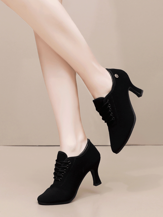 Women Black Heels Jazz Shoes ,7cmHeels Dance Shoes , Y2K Jazz Shoes ,Lace Up Outdoor Shoes ,Perfect For Ballet, Gymnastics, Yoga, Modern Dance, Ballroom Dancing, Cosplay Performances ,Square Dance, Rumba, Cha Cha And So On