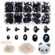 200/261件套黑色眼睛和鼻子套装，黑色塑料工艺娃娃眼睛，适用于DIY玩偶、熊工艺品、动物玩偶制作（各种尺寸） - 黑色 - 查看 14