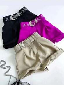 METALLIC TAILORED SHORTS - 玫瑰紅 - 查看 2