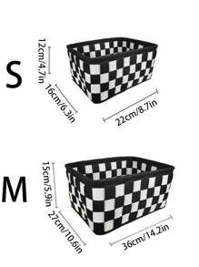 1 件手工制作棋盘格毛毡桌面收纳篮，黑白网格创意玩具收纳箱 - 彩色 - 查看 9