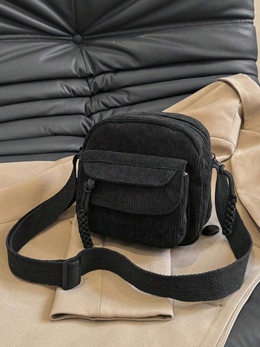 Womens Mini Corduroy Shoulder Crossbody Bags Solid Color Messenger Bags Stylish Casual Satchel Bags - màu đen - Xem 1