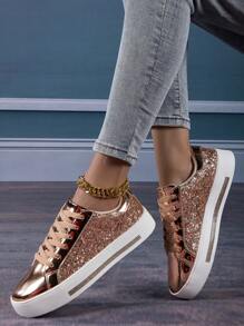 2023 Fashion Lightweight Slip-On Pink Flat Sneakers For Women, Non-Slip Durable Casual Shoes - Gold - View 3