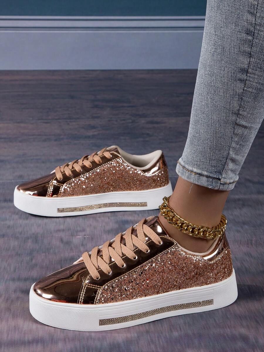 2023 Fashion Lightweight Slip-On Pink Flat Sneakers For Women, Non-Slip Durable Casual Shoes - Gold - View 1