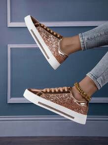 2023 Fashion Lightweight Slip-On Pink Flat Sneakers For Women, Non-Slip Durable Casual Shoes - Gold - View 2