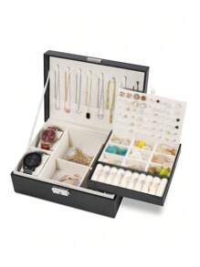 1 hộp đựng trang sức nữ hai lớp dung lượng cao, hộp quà tặng cho dây chuyền, bông tai, vòng tay, đồng hồ và các phụ kiện khác - trắng - Xem 6