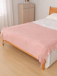 1條純色針織毯,北歐風格亞克力長方形辦公室午睡沙發毯,透氣針織披肩,床巾,適用於冬季