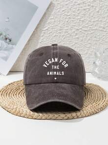1 件男女通用“VEGAN FOR THE ANIMALS”可调节字母图案户外运动防晒涤纶休闲棒球帽，春季/秋季 - 多色 - 查看 8