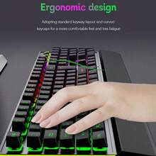 Ergonomic Wired Gaming Keyboard 104 Keys Full Size With Wrist Rest RGB Backlit Game Wired Keyboard For PC/Laptop/Desktop-Black - Black - View 6