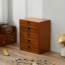 LIVINGANDHOME Living And Home Rustic 5-Drawer Wooden Organizer Box - 25cm W x 17.5cm D x 31cm H Brown - View 7