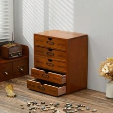 LIVINGANDHOME Living And Home Rustic 5-Drawer Wooden Organizer Box - 25cm W x 17.5cm D x 31cm H Brown - View 6