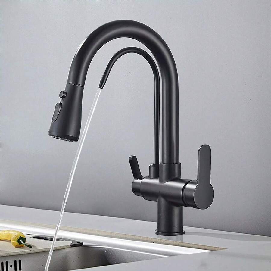 Modern Kitchen Tap, Kitchen Tap With Purified Water, Pull-Out Kitchen Tap - Black - View 1