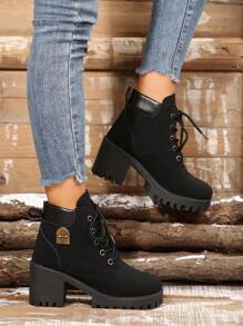 Women's Fashionable Mid-Heel Anti-Slip Korean Style Waterproof Boots, Light Weight, Warm Lining, Autumn/Winter 2024 - Black - View 6