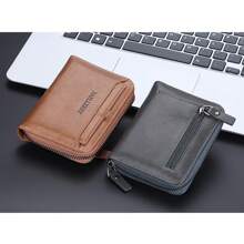 1 Piece/Retro Style Wallet, Card Slots And Zipper Pocket, Luxury Leather Wallet For Men Father, Large Space Men's Leather Business Wallet With Coin Pocket, Zipper Coin Purse, Accessories, Gift (Brown/Black/Gray) - 黑色 - 查看 7