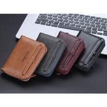 1 Piece/Retro Style Wallet, Card Slots And Zipper Pocket, Luxury Leather Wallet For Men Father, Large Space Men's Leather Business Wallet With Coin Pocket, Zipper Coin Purse, Accessories, Gift (Brown/Black/Gray) - 黑色 - 查看 8