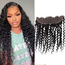 Deep Wave Frontal Closure 13x4 Transparent Lace Frontal Closure 150% Density Brazilian Human Hair 13x4 Ear To Ear Full Lace Frontal Closure Pre-Plucked With Baby Hair Natural Black Color