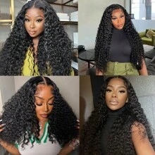 Deep Wave Frontal Closure 13x4 Transparent Lace Frontal Closure 150% Density Brazilian Human Hair 13x4 Ear To Ear Full Lace Frontal Closure Pre-Plucked With Baby Hair Natural Black Color