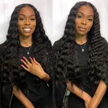 Deep Wave Frontal Closure 13x4 Transparent Lace Frontal Closure 150% Density Brazilian Human Hair 13x4 Ear To Ear Full Lace Frontal Closure Pre-Plucked With Baby Hair Natural Black Color