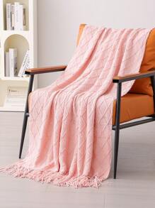 1入組針織毯子沙發毯子床單帶流蘇辦公小憩,夏天,或者A披肩 - 粉色 - 查看 2