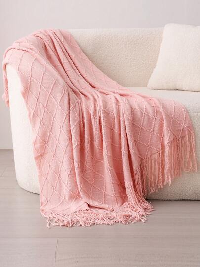 1pc Knitted Blanket Sofa Blanket Bedspread With Tassels For Office Nap, Summer, Or A Shawl