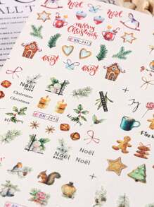 12 件可爱卡通万圣节指甲贴纸，冬季雪花圣诞树姜饼人图案指甲贴，花卉圣诞设计指甲装饰 DIY - 彩色 - 查看 5