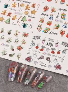 12 件可爱卡通万圣节指甲贴纸，冬季雪花圣诞树姜饼人图案指甲贴，花卉圣诞设计指甲装饰 DIY - 彩色 - 查看 4