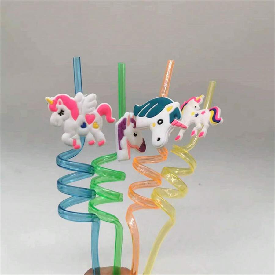 4pcs, Random Color, Random Style, Unicorn Drinking Straws Birthday