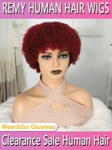 Short Afro Kinky Curly Burgundy Wig For Women 100% Human Hair Soft And Fluffy Glueless Wigs 80s Kinky Curly Wig Cosplay Or Daily Use Wigs 180% Density 99J Red Pixie Curl Afro Wig - Burgundy & Reddish - View 4