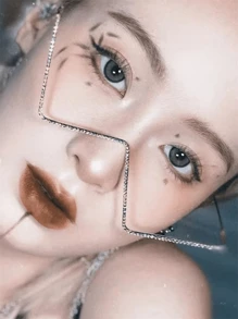 1pc Ladies' Asymmetric W Shaped Rhinestone Decorated Eyeglass Frame With As Gift