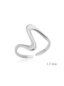 1pc Stainless Steel Simple Wave Pattern Ring - Silver - View 9
