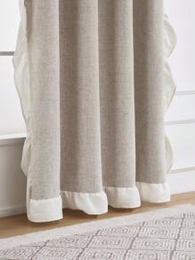 1 pieza Cortina opaca de lino de un solo color con volantes en el dobladillo y ojales - Beis - Ver 8