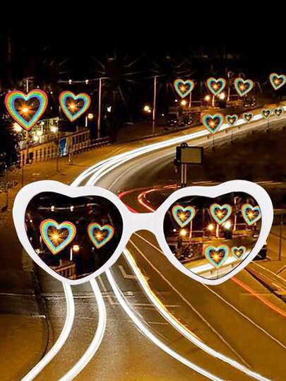 1 pieza Gafas con diseño de corazón, efecto de difracción de color para fiesta, regalos de cumpleaños, decoración de festival de música