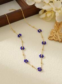 1pc Stainless Steel 18K Plated Multi-Color Flower Necklace, Suitable For Work, Party, Date, Summer Beach Jewelry Valentines - Yellow Gold - View 13