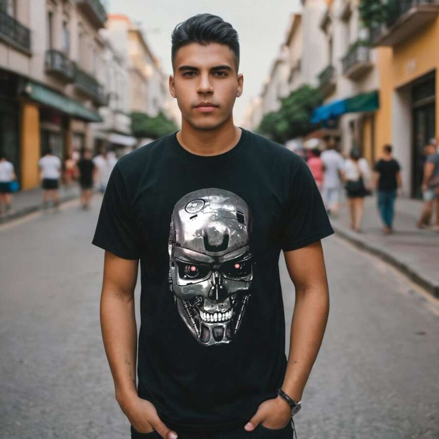 Men's T-Shirt - Movie - Terminator Skull - Movie Shirt - 黑色 - 查看 1